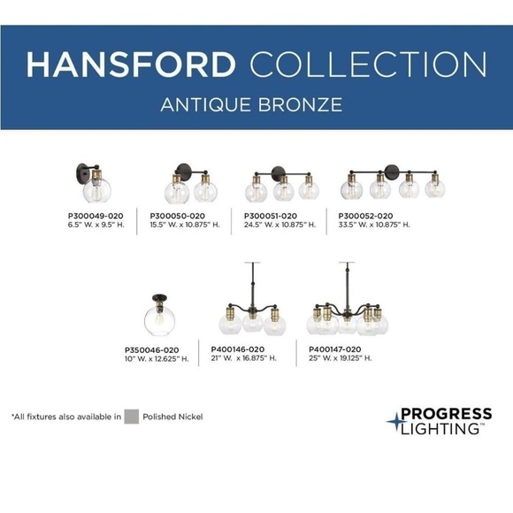 Progress Lighting | NIB Hansford Antique Bronze 2-Light Clear Glass Vanity Light - Picture 7 of 10